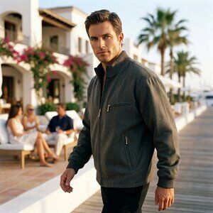 International Male Mens M Jacket Olive Green Cotton Solid Bomber Rare Archival